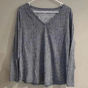 Evri everyday relaxed‎ fit long sleeve v-neck navy blue gray tee women's 0X